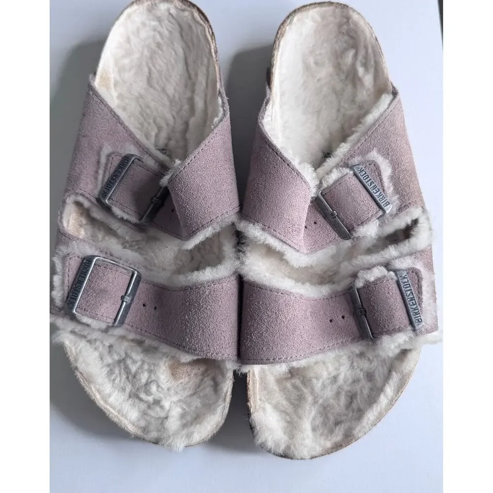 Birkenstock Arizona Shearling Suede Sandals Taupe Brown EU 42 US Men’s 9-9.5